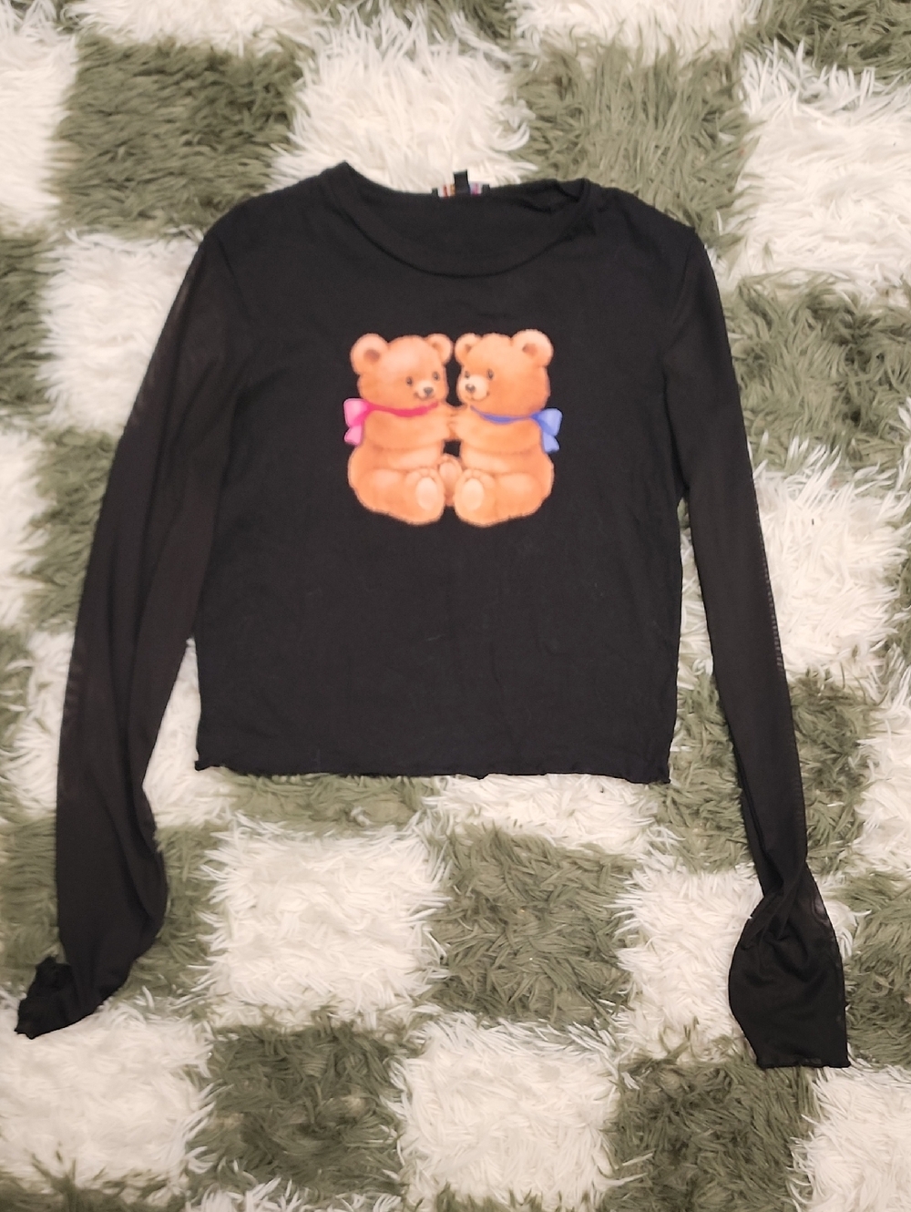 Delias By Dolls Kill Teddy Bear Mesh Sleeved Top